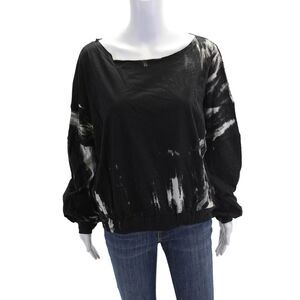 Fate. Womens Cotton Long Sleeve Round Neck Tie Dye Crop Top Black Size M